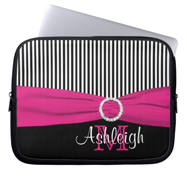 Roze zwart-wit met FAUX Ribbon-laptophoes Laptop Sleeve (Voorkant)
