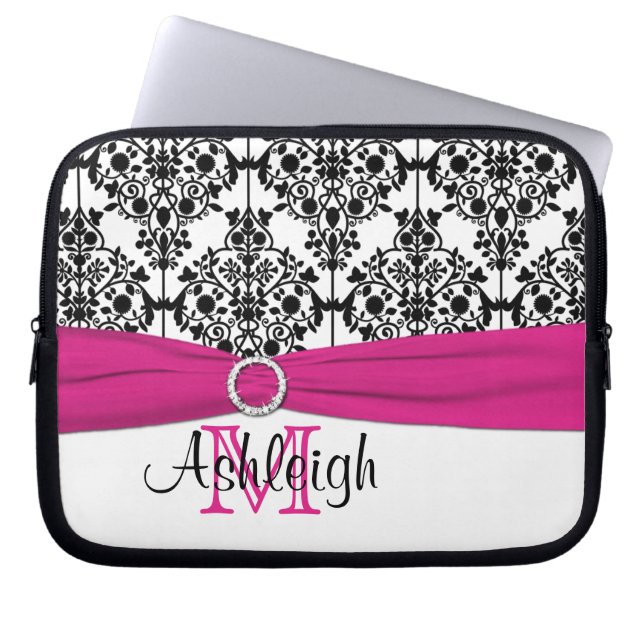 Roze zwart-wit met FAUX Ribbon-laptophoes Laptop Sleeve (Voorkant)