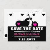 Roze, Zwart & Wit Motorfiets Biker Save the Date Aankondigingskaart (Voorkant / Achterkant)