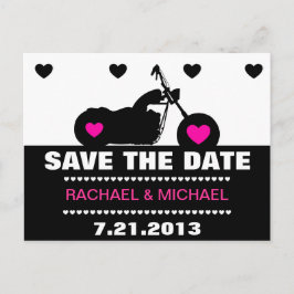 Roze, Zwart & Wit Motorfiets Biker Save the Date Aankondigingskaart