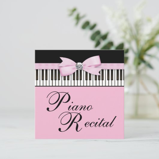 Roze Zwart & Wit Piano Keys Overweging Uitnodiging (Staand voorkant)