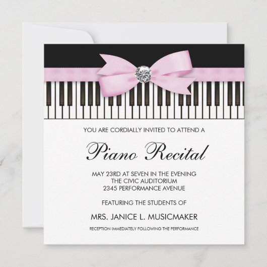 Roze Zwart-wit Piano Sleutels Overweging Uitnodigi Kaart (Achterkant)