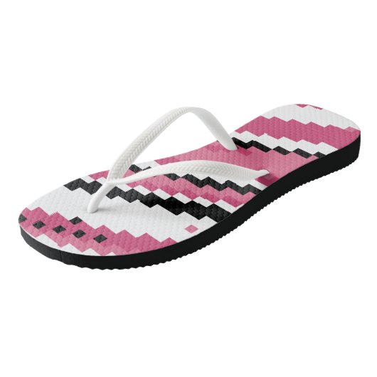 roze zwart-wit pixelkunst teenslippers (Schuin)