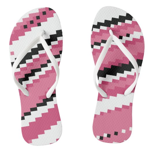 roze zwart-wit pixelkunst teenslippers (Voetbed)