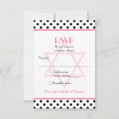 Roze Zwart Wit Polka Dot Bat Mitzvah Reageer Kaart (Voorkant)