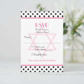 Roze Zwart Wit Polka Dot Bat Mitzvah Reageer Kaart (Staand voorkant)