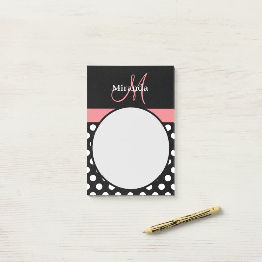 Roze Zwart Wit Polka Dot Monogram Post-it Notities Post-it® Notes (Op bureau)
