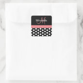 Roze Zwart Wit Polka Dot Monogram Vierkante Sticke Sticker (Tas)