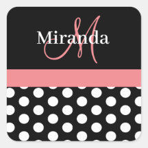 Roze Zwart Wit Polka Dot Monogram Vierkante Sticke