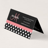 Roze Zwart Wit Polka Dot Monogram Vierkante Zaken Visitekaartje (Achterkant)