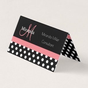 Roze Zwart Wit Polka Dot Monogram Vierkante Zaken Visitekaartje