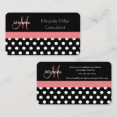 Roze Zwart Wit Polka Dot Monogram Visitekaartje (Voorkant / Achterkant)
