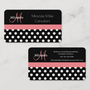 Roze Zwart Wit Polka Dot Monogram Visitekaartje