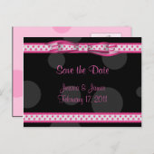 Roze Zwart Wit Polka Dot Save the Date Briefkaart (Voorkant / Achterkant)