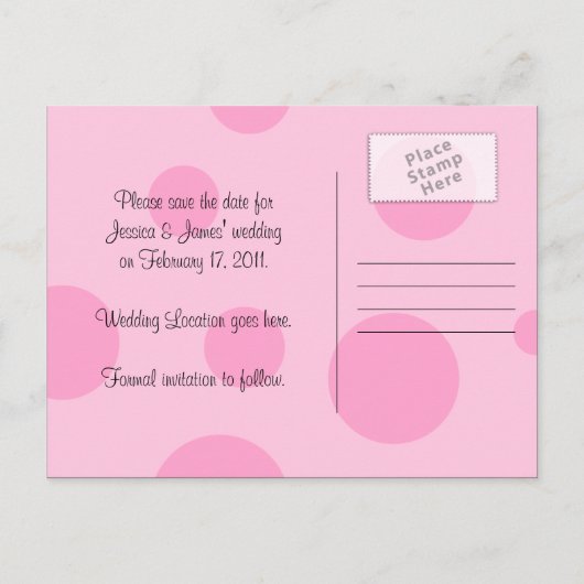 Roze Zwart Wit Polka Dot Save the Date Briefkaart (Achterkant)