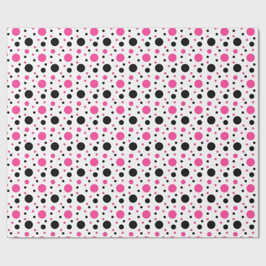 Roze Zwart Wit Polka Dots Cadeaupapier (Vlak)