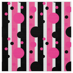 Roze Zwart Wit Polka Dots Strepen Stof