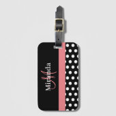 Roze zwart-wit pols-monogram bagagelabel (Voorkant (verticaal))