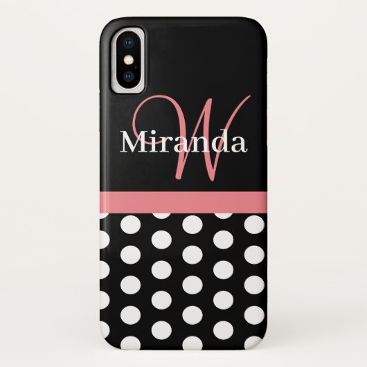 Roze zwart-wit pols-monogram Case-Mate iPhone case (Achterkant)