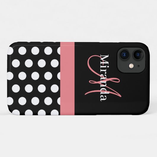 Roze zwart-wit pols-monogram Case-Mate iPhone case (Achterkant (horizontaal))