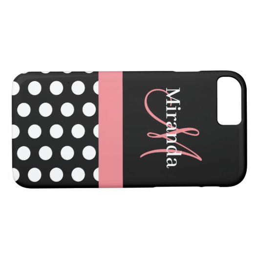 Roze zwart-wit pols-monogram Case-Mate iPhone case (Achterkant (Horizontaal))