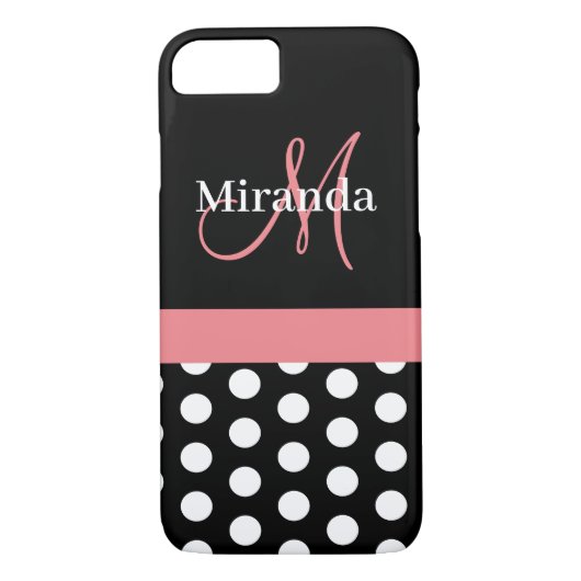 Roze zwart-wit pols-monogram Case-Mate iPhone case (Achterkant)