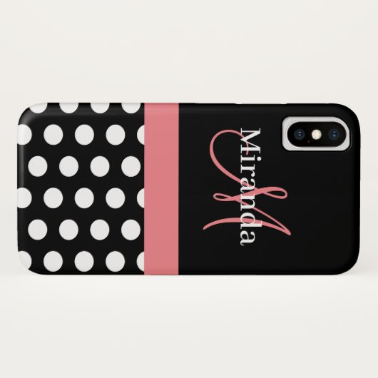 Roze zwart-wit pols-monogram Case-Mate iPhone case (Achterkant (horizontaal))