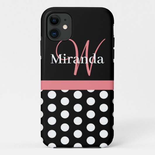 Roze zwart-wit pols-monogram Case-Mate iPhone case (Achterkant)