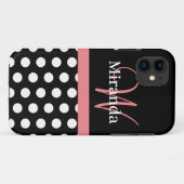 Roze zwart-wit pols-monogram Case-Mate iPhone case (Achterkant (horizontaal))