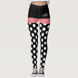 Roze zwart-wit pols-monogram leggings