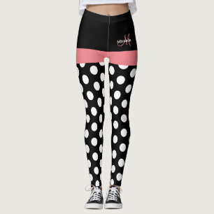 Roze zwart-wit pols-monogram leggings