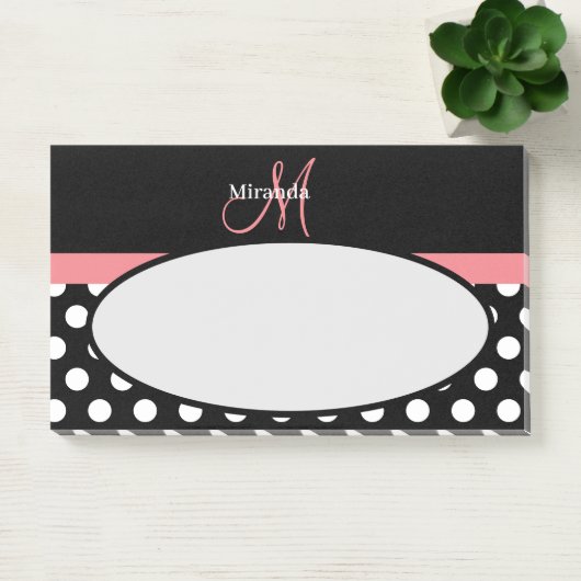 Roze zwart-wit pols-monogram post-it® notes (Kantoor)