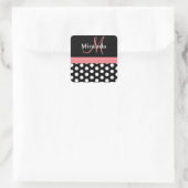 Roze zwart-wit pols-monogram vierkante sticker (Tas)