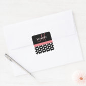 Roze zwart-wit pols-monogram vierkante sticker (Envelop)