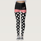 Roze Zwart Wit Stip Monogram Leggings (Voorkant)