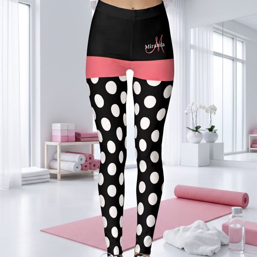 Roze Zwart Wit Stip Monogram Leggings