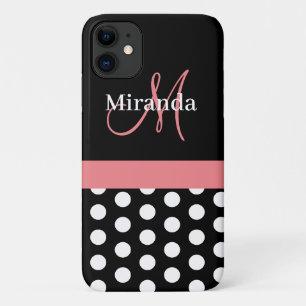 Roze Zwart Wit Stippen Monogram Case-Mate iPhone Case