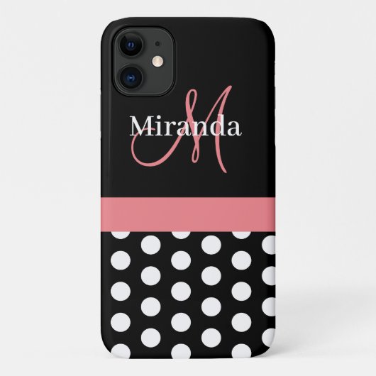 Roze Zwart Wit Stippen Monogram Case-Mate iPhone Case (Achterkant)