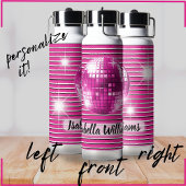 Roze Zwart Wit Streep Disco Bal Sparkle Naam Waterfles
