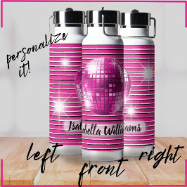 Roze Zwart Wit Streep Disco Bal Sparkle Naam Waterfles