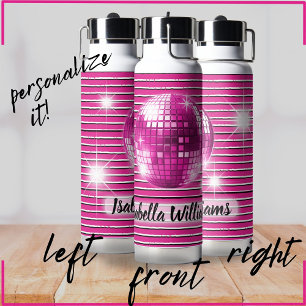 Roze Zwart Wit Streep Disco Bal Sparkle Naam Waterfles