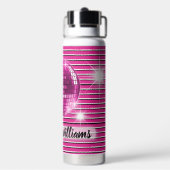Roze Zwart Wit Streep Disco Bal Sparkle Naam Waterfles (Achterkant)