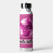 Roze Zwart Wit Streep Disco Bal Sparkle Naam Waterfles (Links)