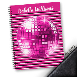 Roze Zwart Wit Streep Disco Ball Spiral Notitieboe Notitieboek