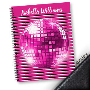 Roze Zwart Wit Streep Disco Ball Spiral Notitieboe Notitieboek