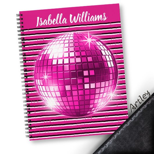 Roze Zwart Wit Streep Disco Ball Spiral Notitieboe Notitieboek