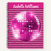 Roze Zwart Wit Streep Disco Ball Spiral Notitieboe Notitieboek (Voorkant)