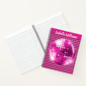 Roze Zwart Wit Streep Disco Ball Spiral Notitieboe Notitieboek (Binnen)