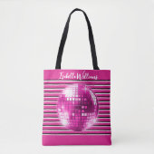 Roze zwart wit strepen disco bal meisjesnaam tote bag (Voorkant)