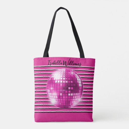 Roze zwart wit strepen disco bal meisjesnaam tote bag (Achterkant)